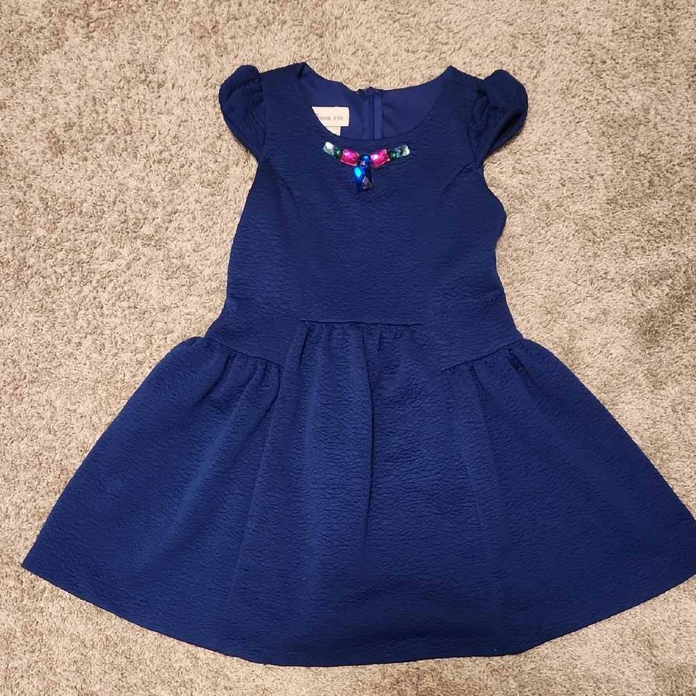 Bonnie Jean Blue Fit and Flare Dress with Flutter Cap Sleeves